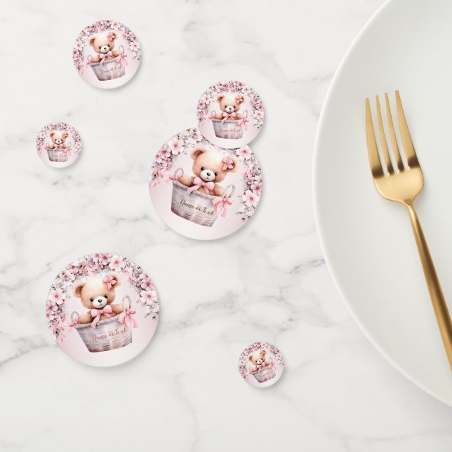 Confettis Teddy Bear Baby Girl Fleurs roses Soirée Élégante (Groupe)