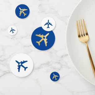 Confettis Thème de voyage bleu or avion romantique cœur