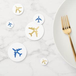 Confettis Thème de voyage Or Bleu Avion Romantique Cœur