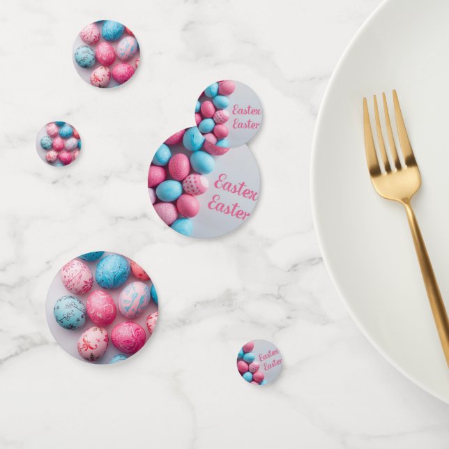 Confettis Trendy Blue and Pink Easter Eggs Pattern Paper  (Groupe)