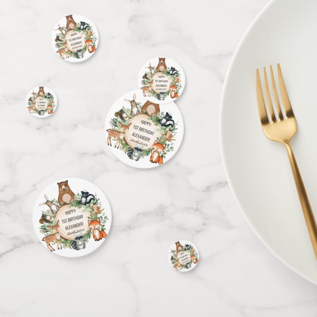 Confettis Végétation Forêt Boisée Animaux Bébé 1er anniversa (Groupe)