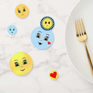 Confettis Visages Modernes Heureux en Bleu Clair et Jaune