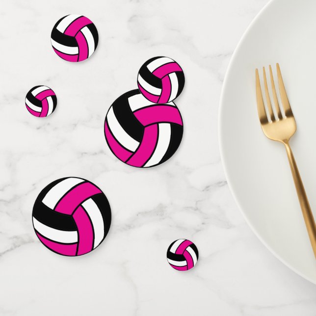 Confettis Volley-ball rose chaud, noir et blanc (Groupe)