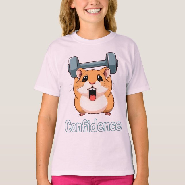 Confidence Cute Hamster Lifting Weights Gym Workou T-Shirt (Vorderseite)