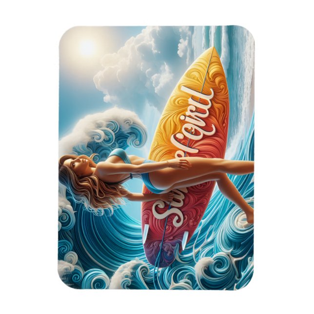 Confident Surfer Girl Walking Beach Waves Art Magnet (Vertikal)