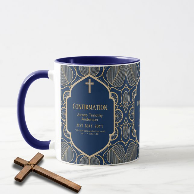 CONFIRMATION Adulte Cadeau Bleu Gold Male Mug (Créateur téléchargé)