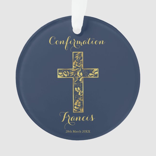 Confirmation bleu or croix ornement céramique (devant)
