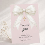 Confirmation bow dusty blush pink ivory pearls dankeskarte<br><div class="desc">A beautiful Confirmation thank you card featuring a dusty blush pink background,  elegant ivory bow with pearl details,  and a delicate gold cross. Personalize with name and date to thank family and friends for celebrating this special day.</div>