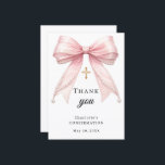 Confirmation bow pink pearls gold cross dankeskarte<br><div class="desc">A modern and elegant Confirmation thank you card.  A white background,  decorated with a large pink colored bow with pearls and a golden cross.  On the front the text: Thank You,  name,  and a date. 
Back: Template for Your thank you note and name.</div>