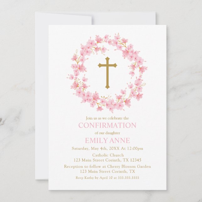 Confirmation Cherry Blossom floral Invitation  Einladung (Vorderseite)