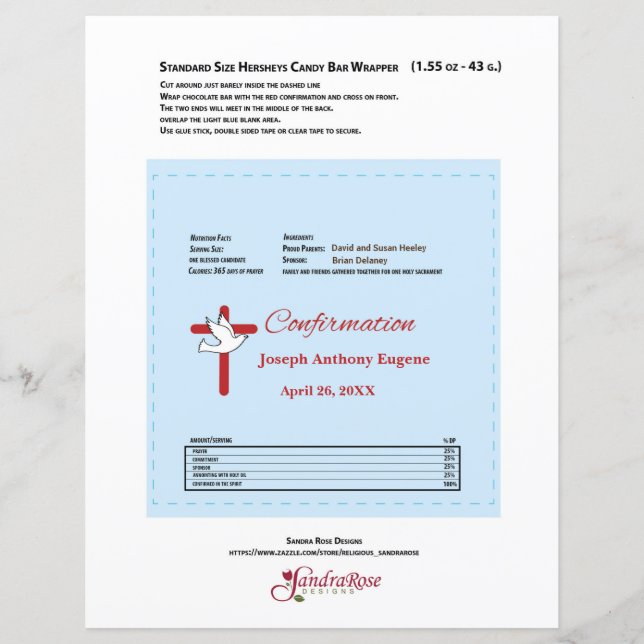 Confirmation Chocolate Candy Bar Wrapper Red Cross (Vorderseite)
