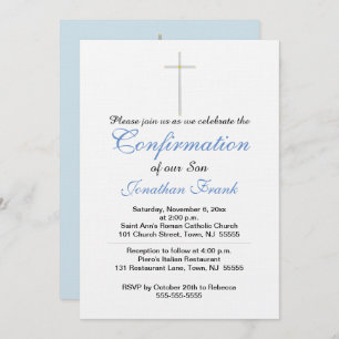 Confirmation Cross Son Blue Grey Invitation