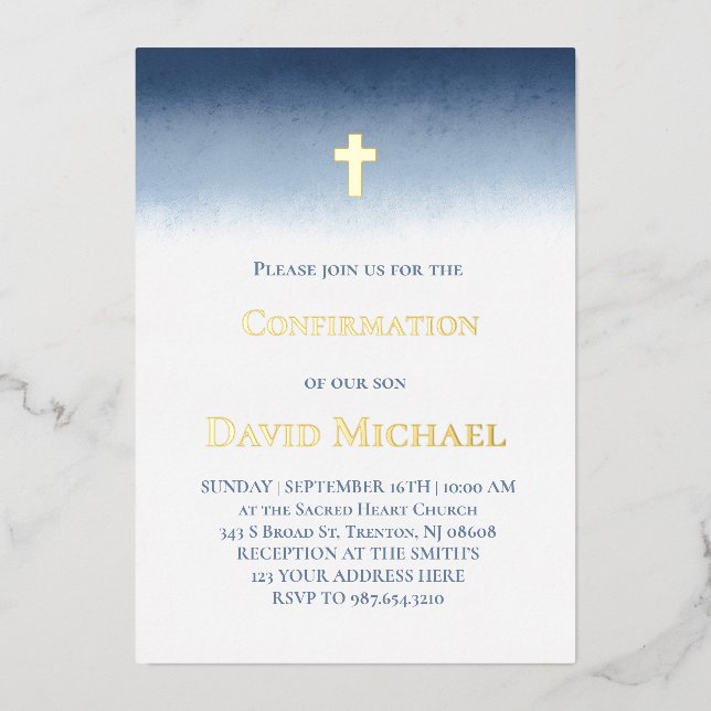  Confirmation dark blue watercolor  Folieneinladung (Vorderseite)