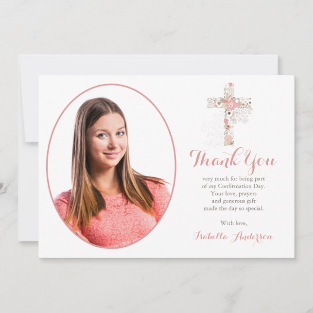 Confirmation Floral Cross Custom Girl Photo Merci (Devant)