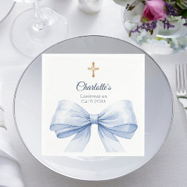 Confirmation light blue bow cross luncheon serviette