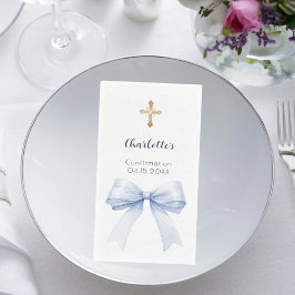 Confirmation light blue bow cross serviette