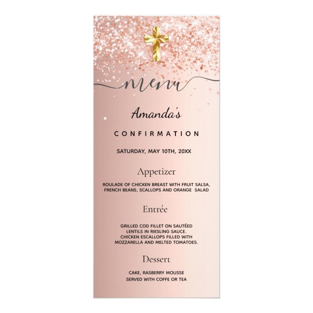 Confirmation Menü errötet Rose Gold Glitzer Staub (Vorne)