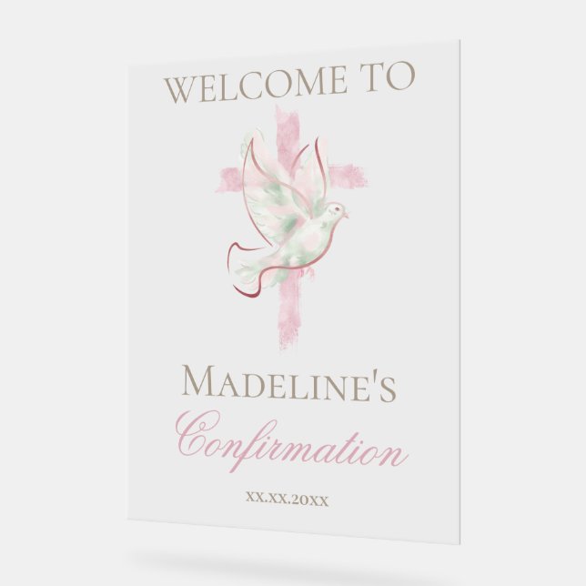 Confirmation pink cross acrylschild (Winkel)
