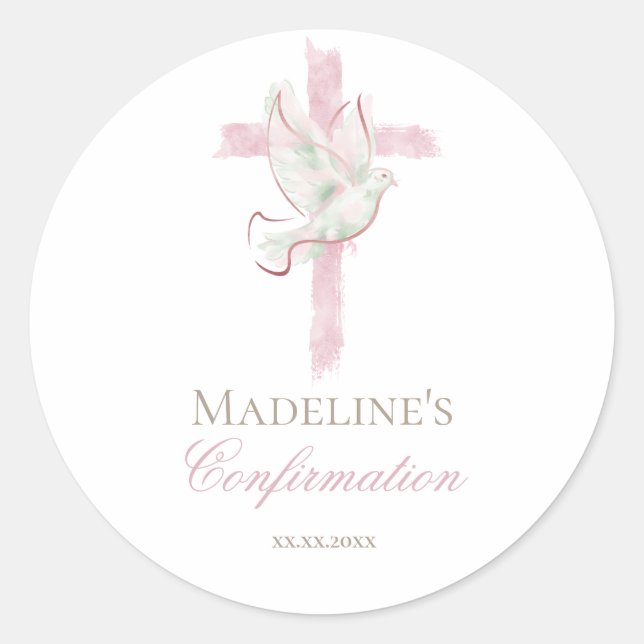 Confirmation pink cross runder aufkleber (Vorderseite)