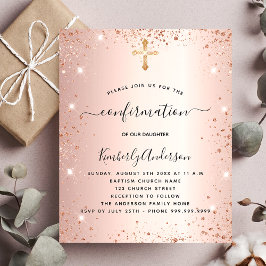 Confirmation Rose Gold Glitzer Einladung Flyer