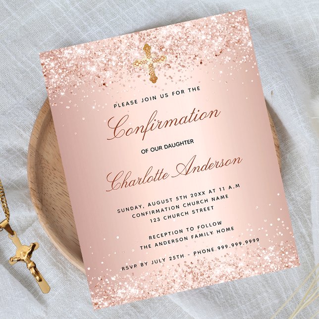 Confirmation Rose Gold Glitzer Einladung Flyer (Von Creator hochgeladen)