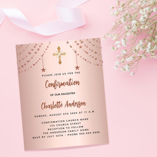 Confirmation Rose gold stars Budget Einladung (Von Creator hochgeladen)