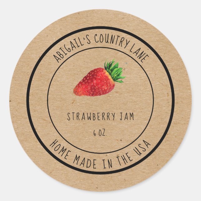 Confiture De Fraise Faite Maison Autocollant Rond  (Devant)