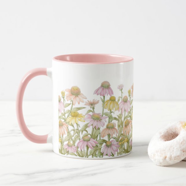 Conflowers Aquarelle Botanique Mug (Avec donut)