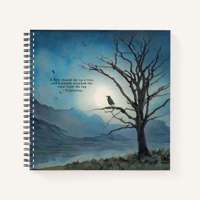 Confucius Lion Quote Blue Moon Tree Bird Journal Notizbuch (Vorderseite)
