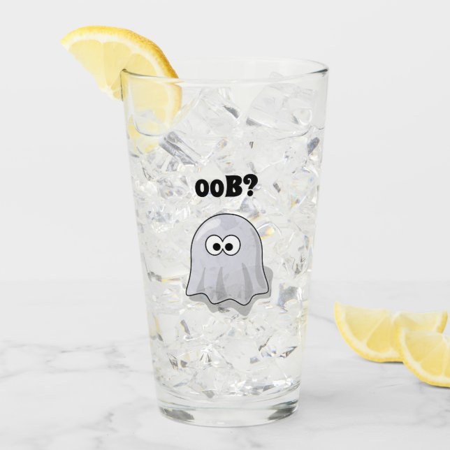 Confused Ghost Says "Oob?" Funny Halloween Cartoon Glas (Vorderseite Ice)