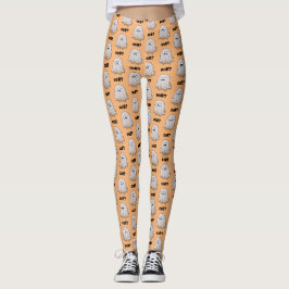 Confused Ghost Says "Oob?" Funny Halloween Cartoon Leggings