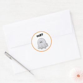 Confused Ghost Says "Oob?" Funny Halloween Cartoon Runder Aufkleber