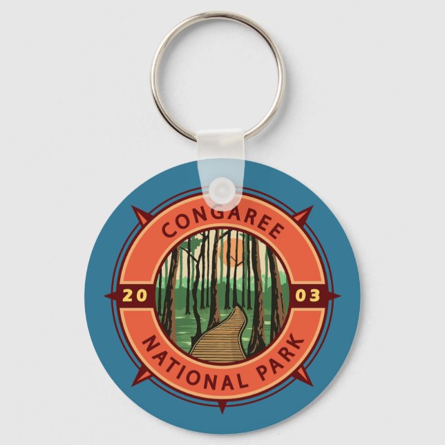 Congaree National Park Retro Compass Emblem Schlüsselanhänger (Vorderseite)