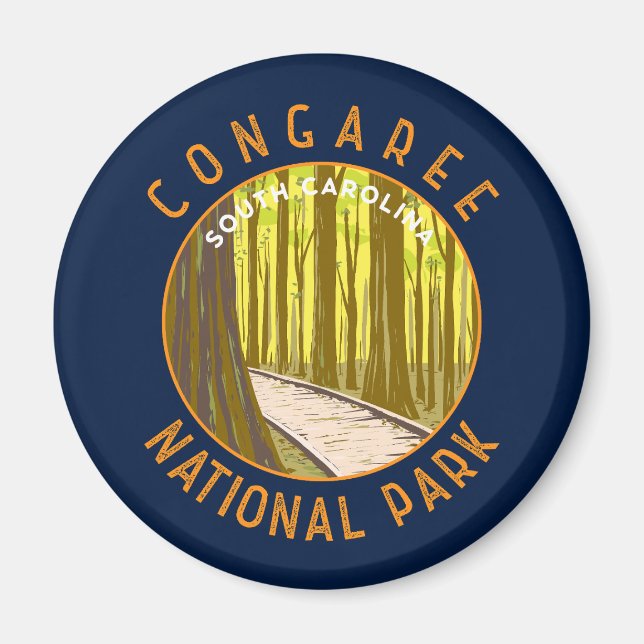 Congaree Nationalpark Retro Distressed Circle Magnet (Vorne)