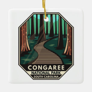 Congaree Nationalpark Retro Emblem Keramikornament
