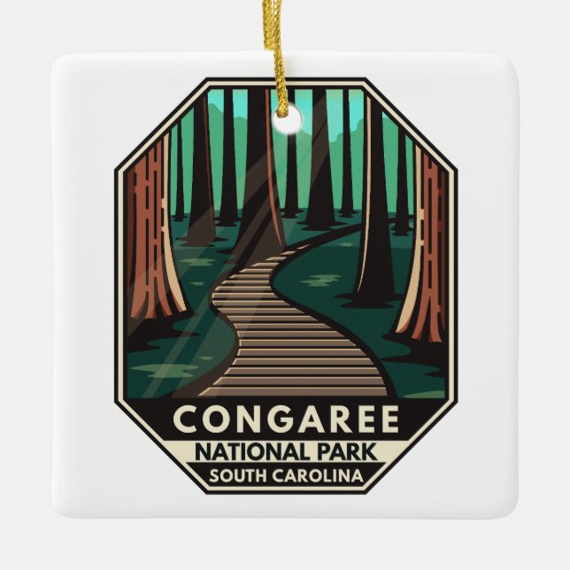 Congaree Nationalpark Retro Emblem Keramikornament (Vorderseite)