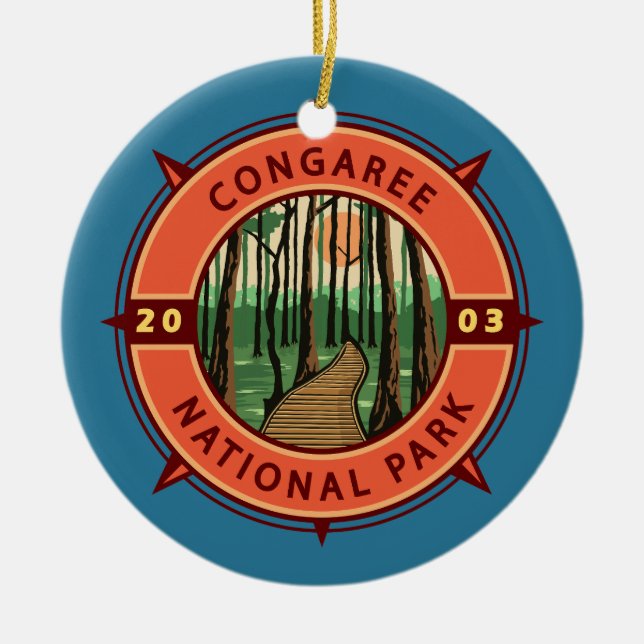 Congaree Nationalpark Retro Kompass Emblem Keramik Ornament (Vorne)