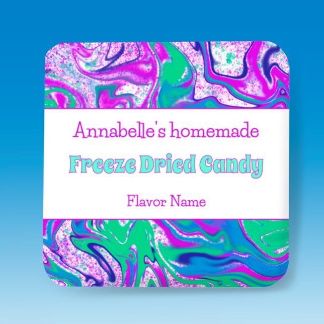Congeler séché bonbon brillant Étiquette de produi (Freeze dried candy product label template to customize. Vibrant colorful unique editable sticker 
)