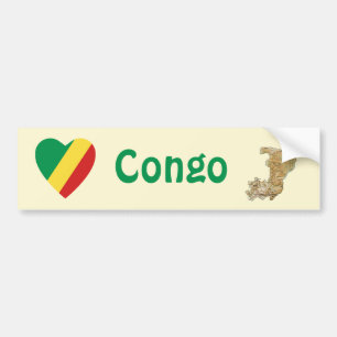 Congo-Brazzaville-Flagge Herz + Karte Aufkleber Autoaufkleber