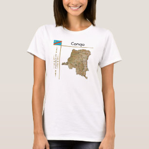 Congo-Kinshasa Carte + Drapeau + Titre T-Shirt