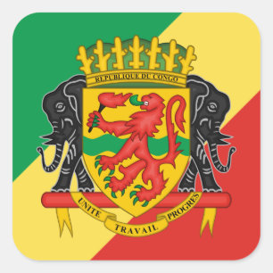 Congolese Flag & Coat of Arms, Republik Kongo Quadratischer Aufkleber