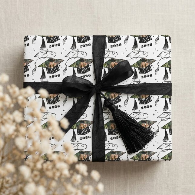 Congrats Grad Cap Photo Personalized Class of 2026 Geschenkpapier (Congrats Grad Cap Photo Personalized Class of 2026 Wrapping Paper)