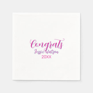 Congrats graduate pink purple name year 20XX date  Serviette