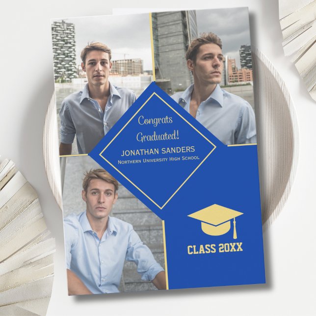 Congrats Graduated Collage 3 Photos Blue Ankündigung (Von Creator hochgeladen)
