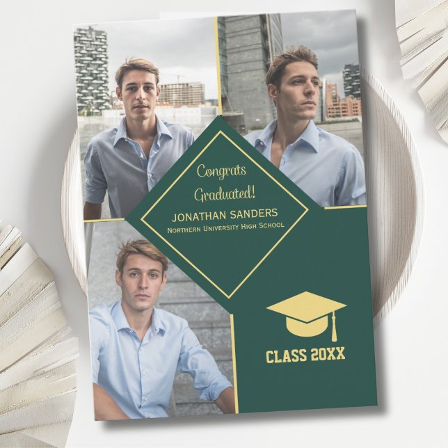 Congrats Graduated Collage 3 Photos for Him Green Ankündigung (Von Creator hochgeladen)