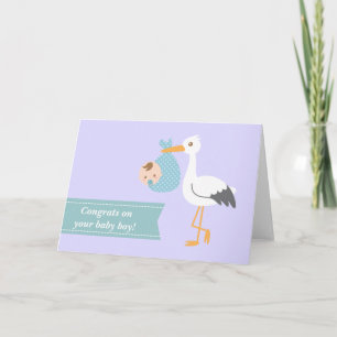 Congratulate new parents - stork with baby boy karte