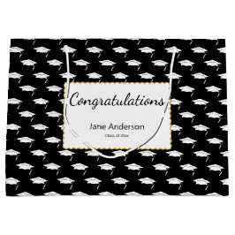 Congratulations Grad Name Black White Graduate Cap Große Geschenktüte