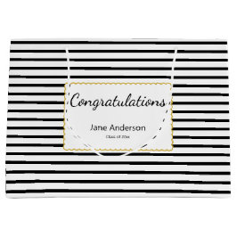 Congratulations Grad's Name Black & White Stripes Große Geschenktüte