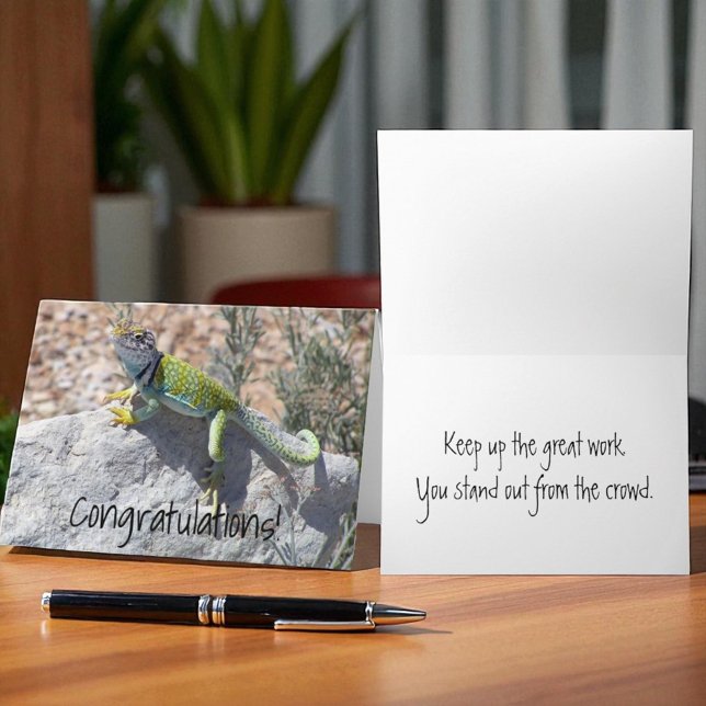 Congratulations Lizard Sunbathing Add Your Photo Karte (Replaceable cover photo template text cover and inside card)
