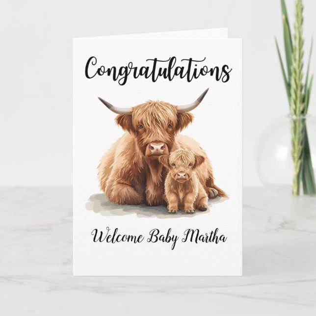 Congratulations New Baby Highland Cow Mother Card Karte (Vorderseite)
